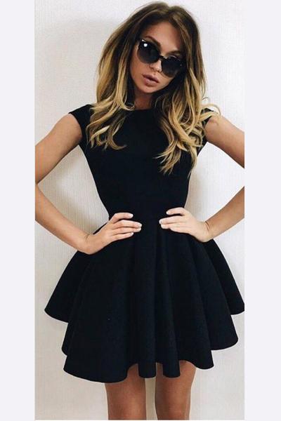 A-Line Homecoming Dresses,Black Ball Gown Backless Short Prom Dress – Ombreprom