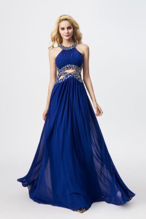 Sexy Royal Blue Chiffon Floor-Length Lace Up Prom Dress with Beading – Ombreprom