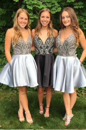 Spaghetti Homecoming Dresses,Open Back Sequins Beading Short Prom Dress – Ombreprom