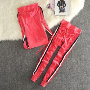 Juicy Couture Color Stripes Velour Tracksuit 2220 2pcs Women Suits Red