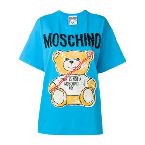 Moschino Brushstroke Teddy Bear Womens Short Sleeves T-Shirt Blue