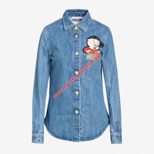 Moschino Chinese Pig Year Womens Long Sleeve Shirt Blue