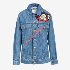 Moschino Chinese Pig Year Womens Long Sleeves Jacket Blue