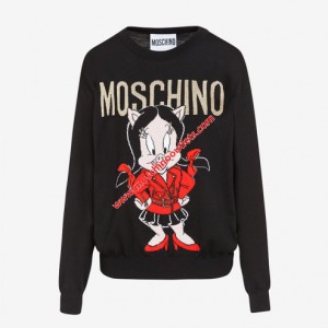Moschino Chinese Pig Year Womens Long Sleeves Sweater Black