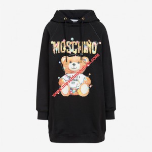 Moschino Christmas Teddy Womens Long Sleeves Fleece Dress Black