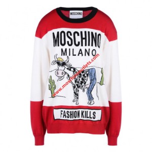 Moschino Cigarette Cow Womens Long Sleeves Sweater Red