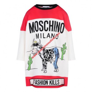 Moschino Cigarette Cow Womens Short Sleeves Short Dress Red