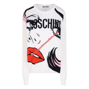 Moschino Crying Eyes Womens Long Sleeves Sweater White