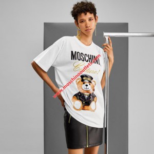 Moschino Loves Printemps Bear Womens Short Sleeves T-Shirt White