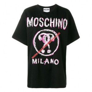 Moschino Scribble Question Womens Short Sleeves T-Shirt Black