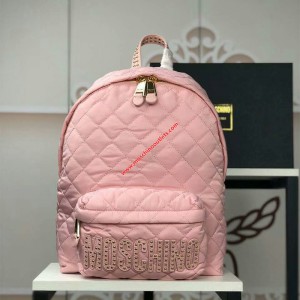 Moschino Studded Logo Women Quilted Techno Fabric Backpack Pink