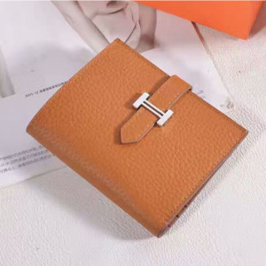 Hermes Bearn Compact Wallet Epsom Leather Palladium Hardware In Brown