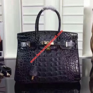 Hermes Birkin Bag Crocodile Leather Gold Hardware In Black