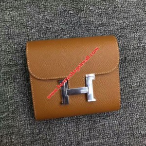 Hermes Constance Compact Wallet Epsom Leather Palladium Hardware In Brown