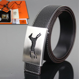 Hermes Constance Running Horse Belt Leather Palladium Hardware In Black