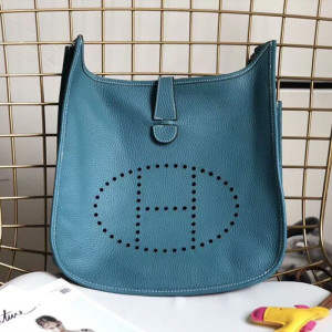 Hermes Evelyne Bag Clemence Leather Palladium Hardware In Teal