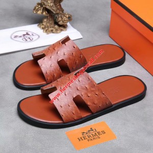 Hermes Izmir Sandal Ostrich Leather In Brown