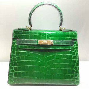 Hermes Kelly Bag Alligator Leather Gold Hardware In Green