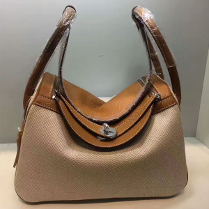 Hermes Lindy Bag Canvas Palladium Hardware In Brown