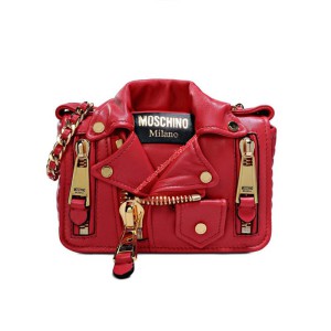 Moschino Biker Jacket Women Small Leather Shoulder Bag Red