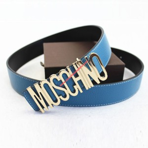 Moschino Logo Buckle Women Large Embossed Belt Blue