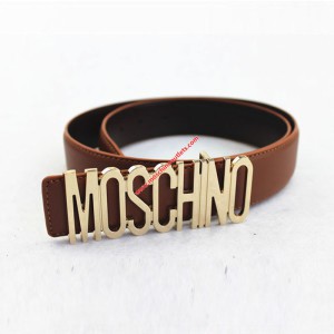 Moschino Logo Buckle Women Large Leather Belt Brown