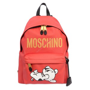 Moschino Pudgy Women Large Leather Backpack Red