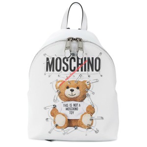 Moschino Safety Pin Teddy Women Medium Leather Backpack White