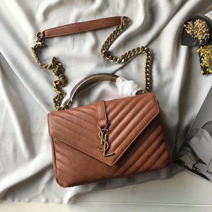 Saint Laurent Medium College Bag In Crinkled Matelasse Leather Brown