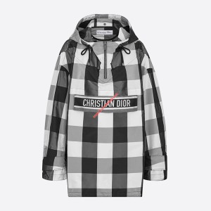 Dior Hooded Anorak In Check Motif Taffeta Black