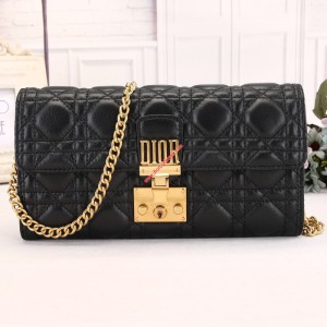 Dioraddict Lambskin Chain Wallet Black