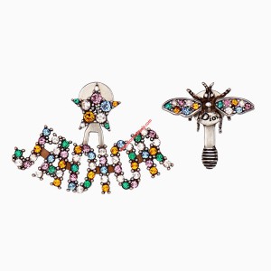 J’Adior Asymmetric Earring with Multicolor Crystal Bee Star Silver