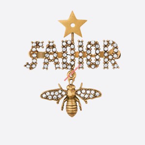 J’Adior Brooch with Bee Star White Crystals Gold
