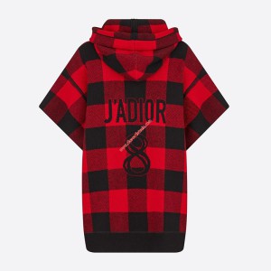 J’Adior 8 Hooded Sweater In Check Motif Cashmere Red