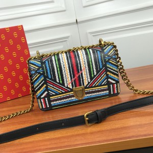 Small Diorama Bag in Embroidered Calfskin Colorstripes