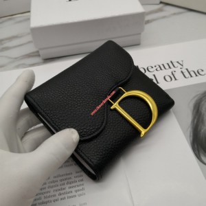 Mini Dior Saddle Calfskin Trifold Wallet Black