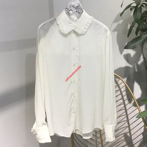 Celine Frill Collar Loose Shirt In Silk White Outlet Celine Cheap Sale Store
