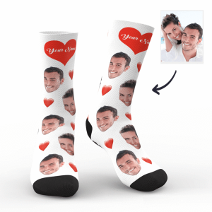 Custom Photo Socks With Your Text – Heart Face Socks – Personalized Christmas Face S ...