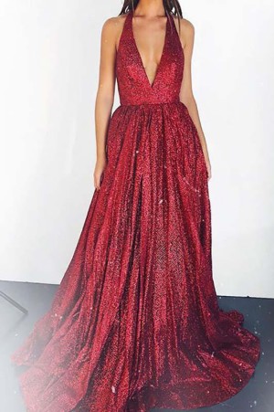 Backless Sequin Prom Dresses, Plunging Neckline Long Evening Gown MP1187 – MyGirlProm.com