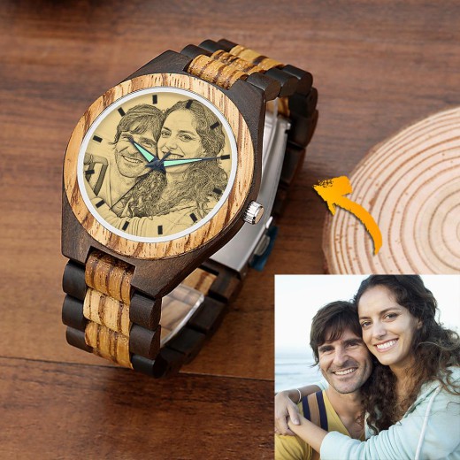Men’s Engraved Wooden Photo Watch Wooden Strap 45mm – GetCustomPhoneCase