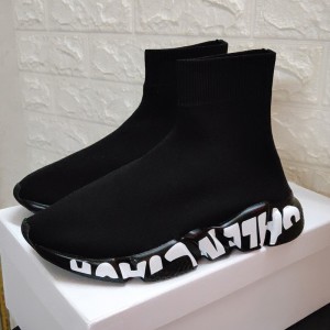 Balenciaga Graffiti Speed Sneaker In Black Outlet Balenciaga Cheap Sale Store
