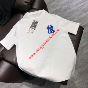 MLB NY Blue Logo Short Sleeve T-shirt New York Yankees White Outlet New York Yankees Cheap Sale  ...