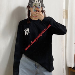 MLB NY Embroidery Logo Long Sleeve T-shirt New York Yankees Black