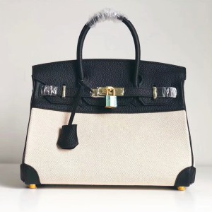 Hermes Birkin Bag Canvas Gold Hardware In Black Outlet Hermes Cheap Sale Store