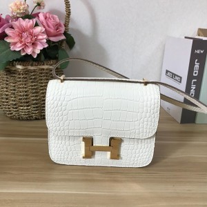 Hermes Constance Bag Alligator Leather Gold Hardware In White Outlet Hermes Cheap Sale Store
