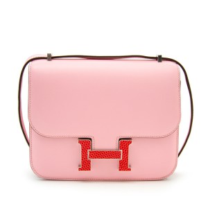 Hermes Constance Bag Calfskin Red Lizard Enamel Hardware In Pink Outlet Hermes Cheap Sale Store