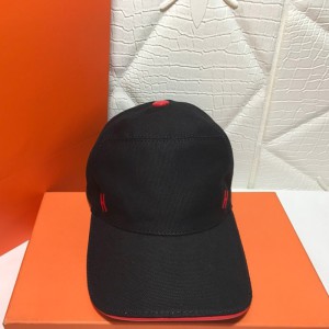 Hermes H Canvas Baseball Cap In Black/Red Outlet Hermes Cheap Sale Store