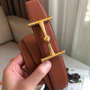 Hermes H Hippique Buckle 38MM Reversible Belt Togo Leather In Brown Outlet Hermes Cheap Sale Store