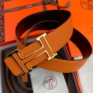 Hermes H Leather Buckle 38MM Reversible Belt Togo Leather In Brown/Gold Outlet Hermes Cheap Sale ...