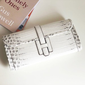 Hermes Jige Elan Clutch Alligator Leather In White Outlet Hermes Cheap Sale Store